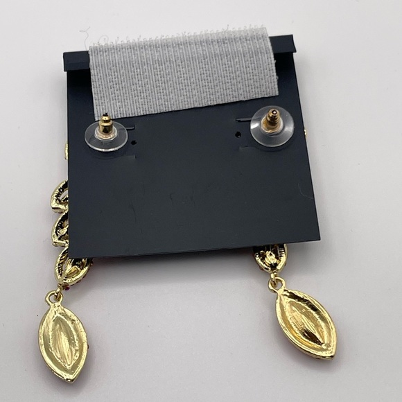 NWT nOir Jewelry Red Rhinestone and Gold Tone Statement Dangle Formal Earrings - Picture 2 of 2